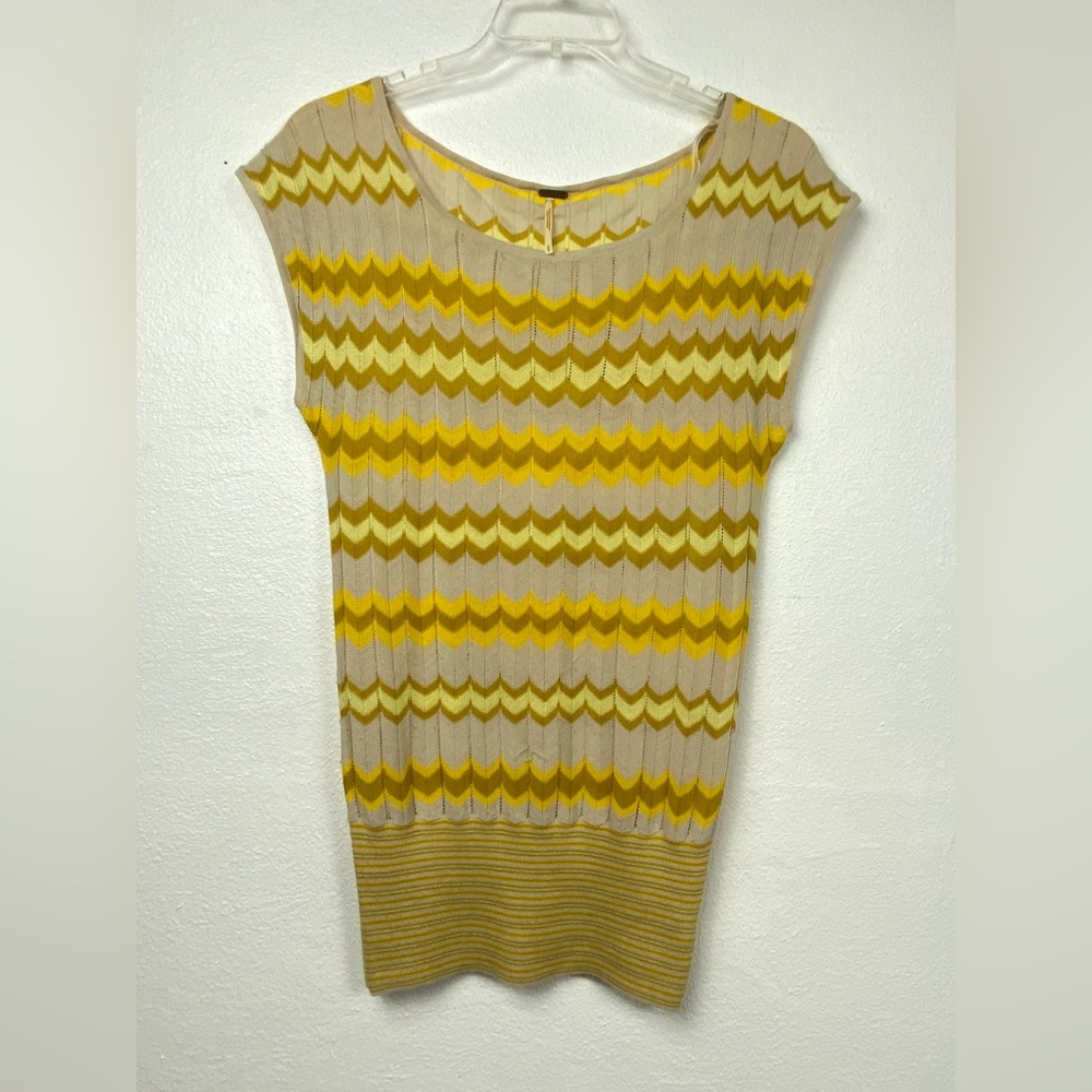 Free People Womens Knit Tunic Top Size Small Yellow Chevron wool blend